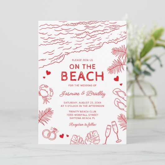 Invitation Mariage Whimsical Doodle Beach (Debout devant)