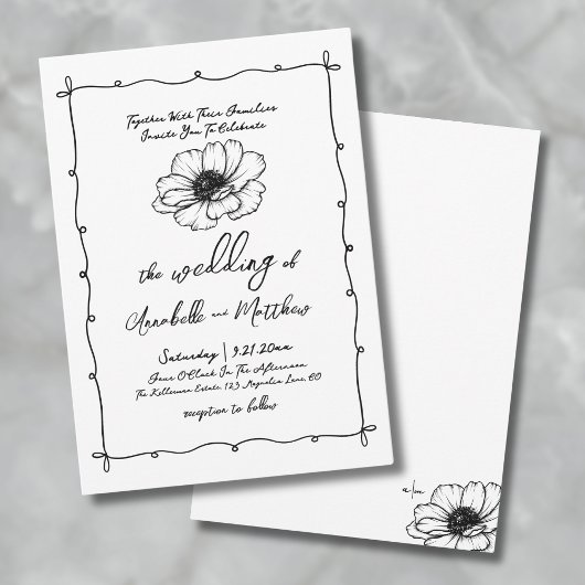 Invitation Mariage Whimsical Flower dessiné à la main