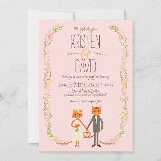 Invitation Mariage Whimsical Forest Cats (Blush) (Devant)