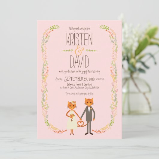 Invitation Mariage Whimsical Forest Cats (Blush) (Debout devant)