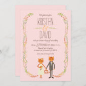 Invitation Mariage Whimsical Forest Cats (Blush) (Devant / Derrière)