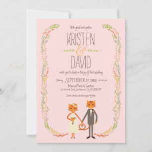 Invitation Mariage Whimsical Forest Cats (Blush)
