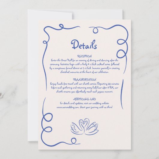 Invitation Mariage Whimsical Hand Drake Navy Blue Détails (Dos)