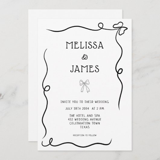 Invitation Mariage Whimsical Main Draw (Devant / Derrière)