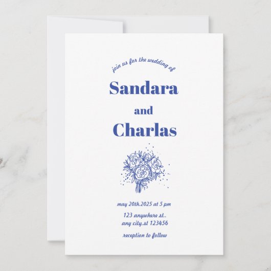 Invitation mariage Whimsical manuscrit simple bleu (Devant)