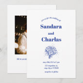 Invitation mariage Whimsical manuscrit simple bleu (Devant / Derrière)