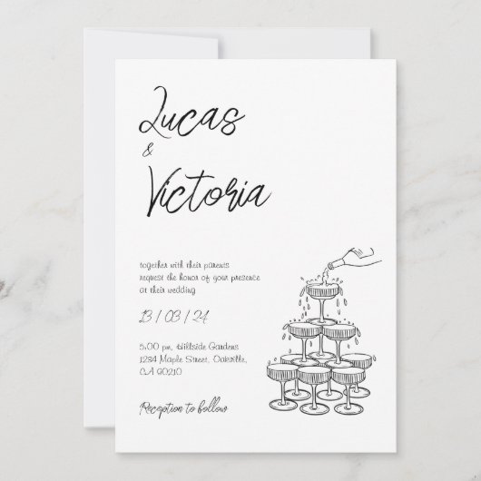 Invitation Mariage Whimsical noir et blanc (Devant)