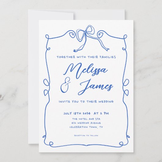 Invitation Mariage Whimsical Quirky Blue main tiré (Devant)