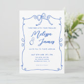 Invitation Mariage Whimsical Quirky Blue main tiré (Debout devant)