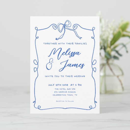 Invitation Mariage Whimsical Quirky Blue main tiré (Debout devant)