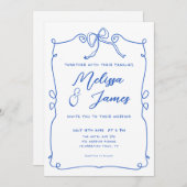 Invitation Mariage Whimsical Quirky Blue main tiré (Devant / Derrière)