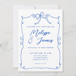 Invitation Mariage Whimsical Quirky Blue main tiré