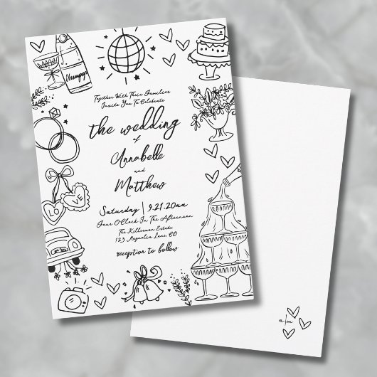 Invitation Mariage Whimsical Quirky tiré à la main