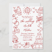 Invitation Mariage Whimsical Rouge Quirky tiré à la main (Devant)
