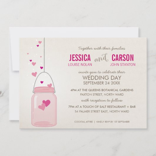 Invitation MARIAGE WHIMSICAL tendance mason jarre amour coeur (Devant)
