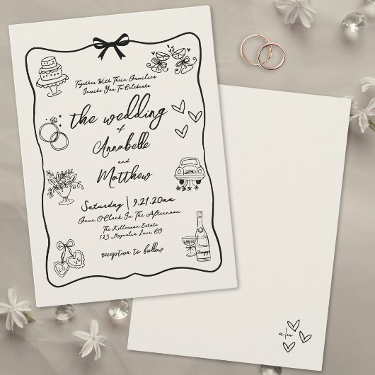 Invitation Mariage Whimsical Vintage tiré à la main