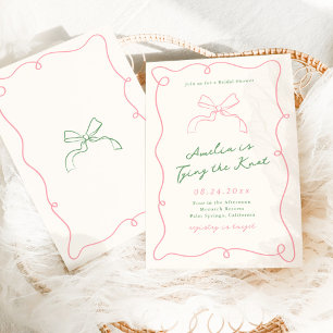 Invitation Mariage Whimsique Dessiné à la Main Vert et Rose