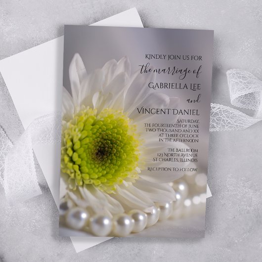 Invitation Mariage White Daisy et Pearls
