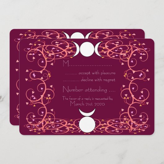 Invitation Mariage Wiccan RSVP - Dieu corné et déesse triple (Devant / Derrière)