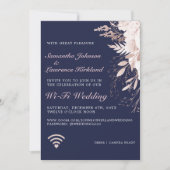 Invitation Mariage WiFi virtuel Dusty Rose Floral Navy bleu (Devant)
