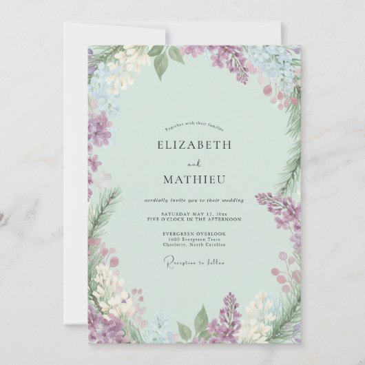Invitation Mariage Wisteria Periwinkle Menthe (Devant)