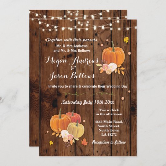 Invitation Mariage Wood Rustic Citrouille Automne Automne Inv (Devant / Derrière)