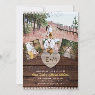 Invitation Mariage Woodland Collage photo en dentelle de bo