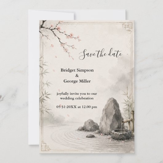 Invitation Mariage Zen Sakura Harmonie Botanique (Devant)