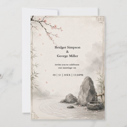 Invitation Mariage Zen Sakura Harmonie Botanique (Devant)