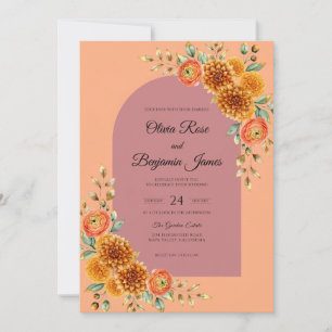 Invitation Mariage Zinnia Abricot Terracotta Gris Eucalyptus
