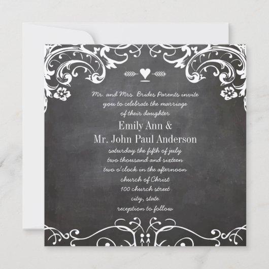 Invitation Mariages à la typographie sur tableau noir (Devant)