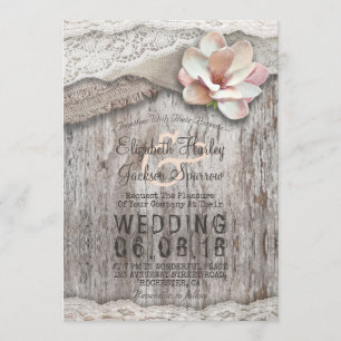 Invitation Mariages campagnards floraux en dentelle de bois r
