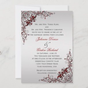Invitation Mariages de la florale d'argent et de rouge orné