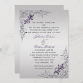 Invitation Mariages de tourbillons floraux d'argent violet or (Devant / Derrière)