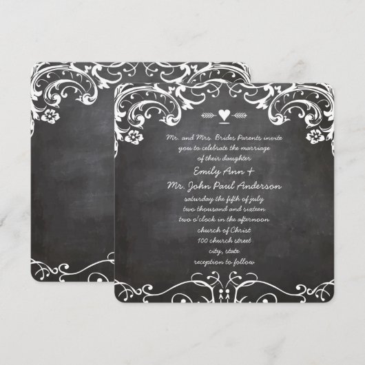 Invitation Mariages de typographie sur tableau noir (Devant / Derrière)