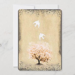 Invitation Mariages d'oiseaux d'amour de colombes d'arbre de
