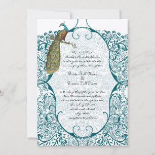 Invitation Mariages d'oiseaux d'amour Paon sarcelle