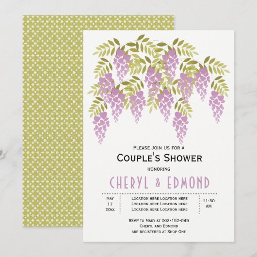 Invitation Mariages fleuris à la glycine violette douche (Devant / Derrière)