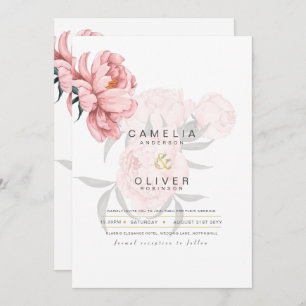 Invitation Mariages floraux de pivoines roses modernes Invita
