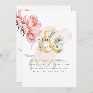 Invitation Mariages floraux de pivoines roses modernes Invita