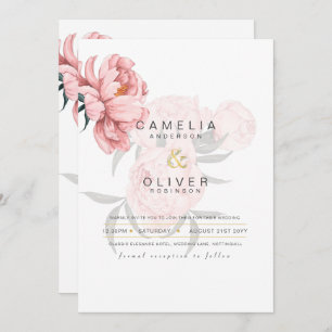 Invitation Mariages floraux de pivoines roses modernes Invita