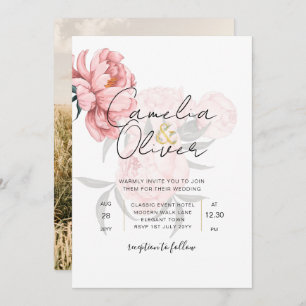 Invitation Mariages floraux de pivoines roses modernes Invita