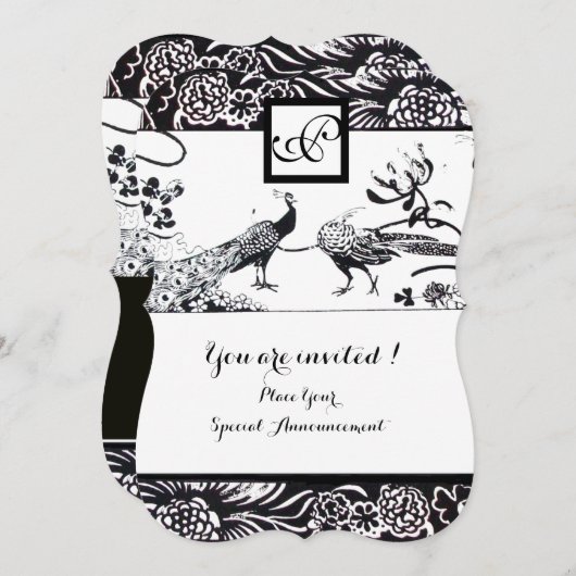 Invitation MARIAGES INSÉPARABLES CARRÉ MONOGRAM noir, blanc (Devant / Derrière)