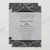 Invitation Mariages vintage Paisley Black Damask (Devant / Derrière)
