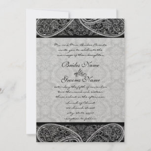 Invitation Mariages vintage Paisley Black Damask