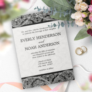 Invitation Mariages vintage Paisley Black Damask