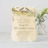 Invitation Mariages Vintages d'oiseaux en fleurs de cerisier (Debout devant)