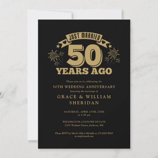 Invitation Marié 50e anniversaire de Mariage Gold Noir (Devant)