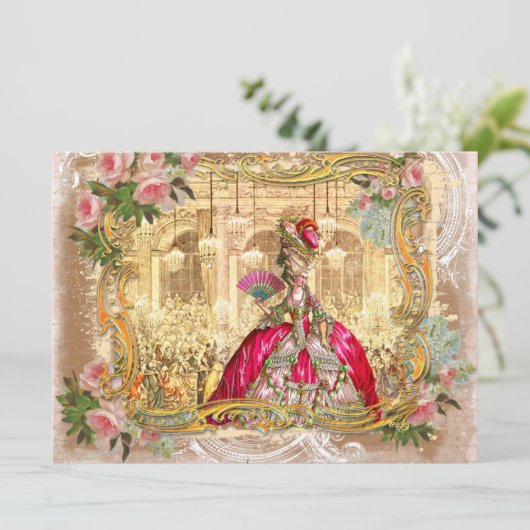 Invitation Marie Antoinette à Versailles en rose (Debout devant)