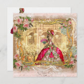 Invitation Marie Antoinette à Versailles en rose (Devant / Derrière)